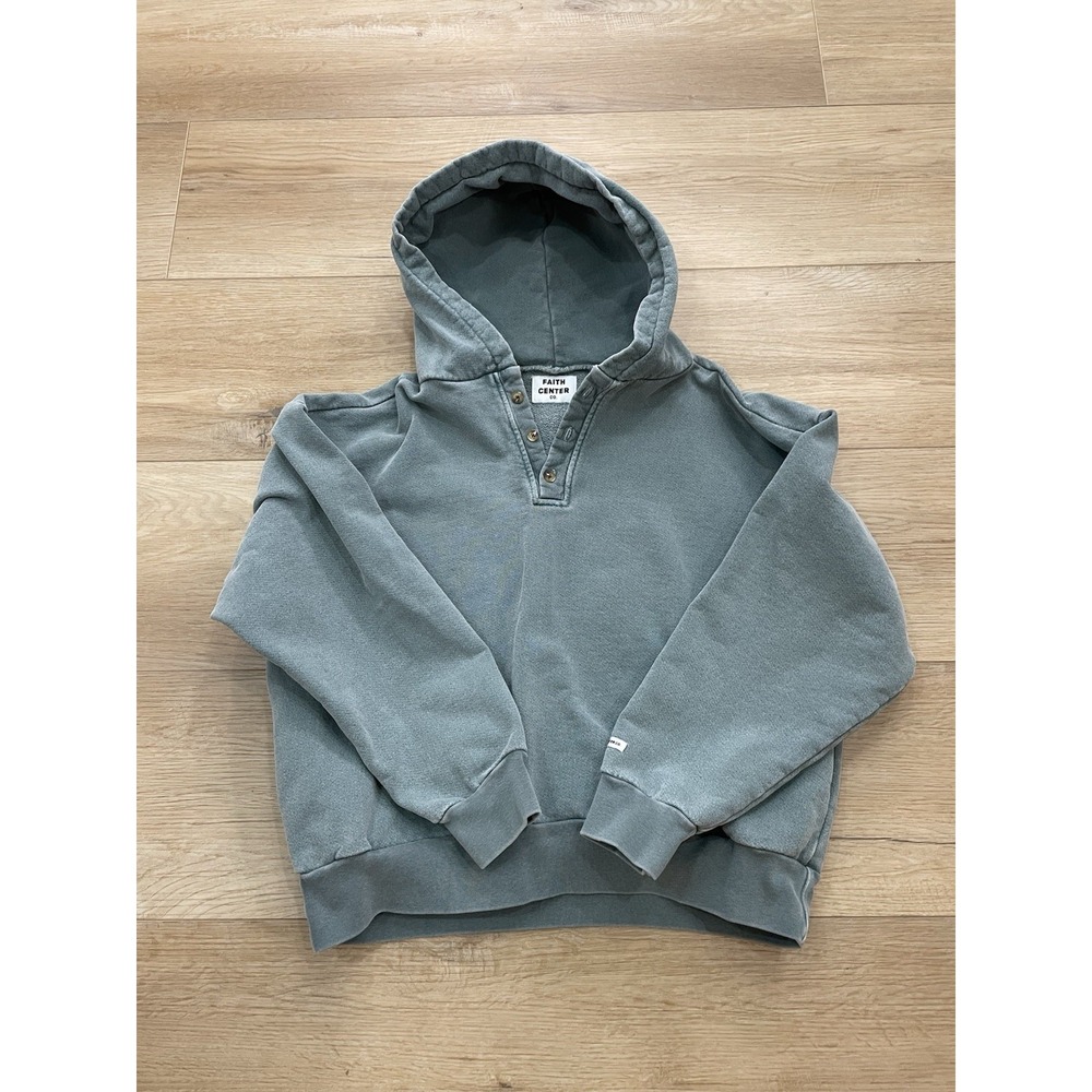 Faith Center Co. Trinity Button Henley Hoodie Pigment Dyed Green Women's M